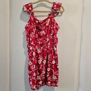 Kids sz7 Red Floral Ruffle Strap Romper Summer Spring Patriotic Easter Feminine